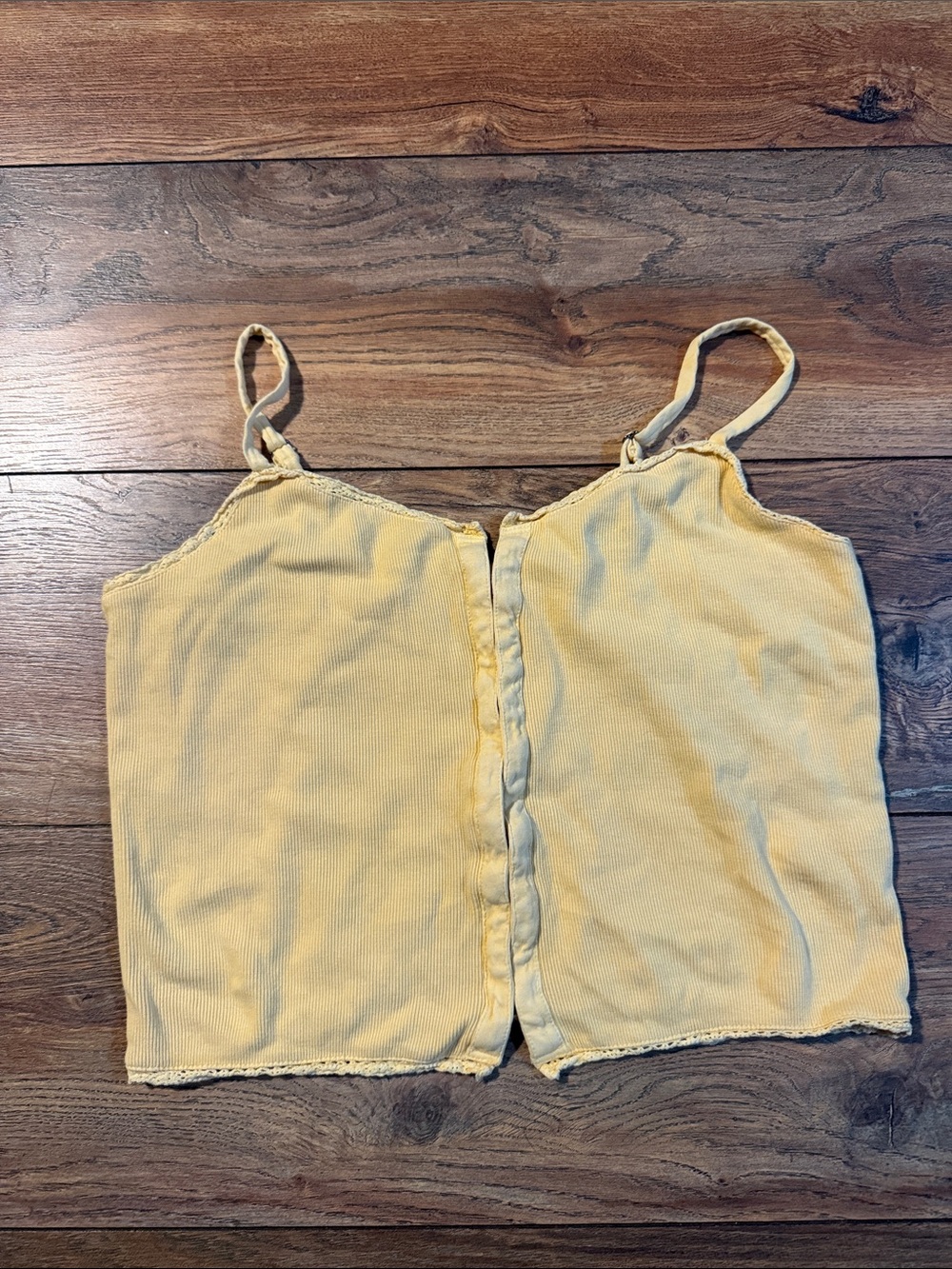 Women's Yellow Ribbed Button-Front cropped Cami Top